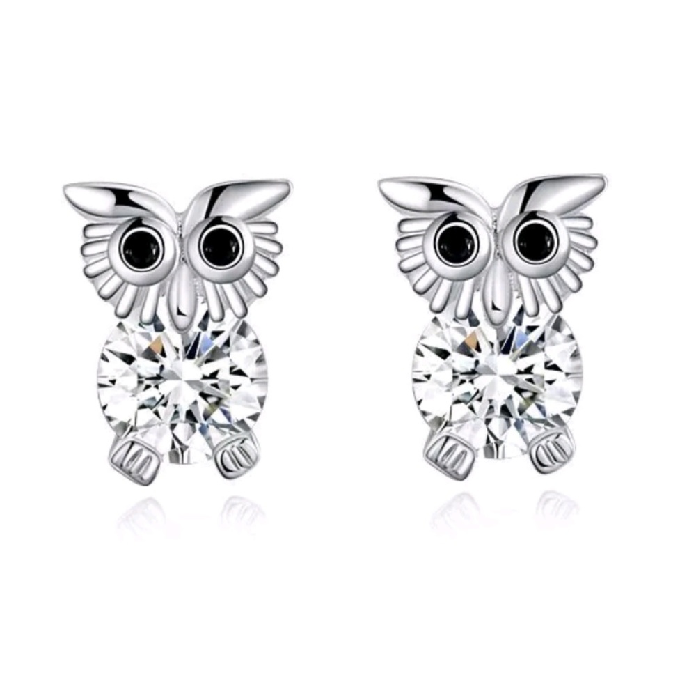 🦉 GP Silver AAA Zircon Owl Stud Earrings